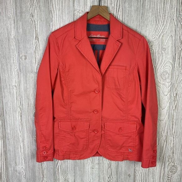 Eddie Bauer Women's Size 10 Legend Wash Coral Color Twill Button Down Jacket Coa - Picture 4 of 9